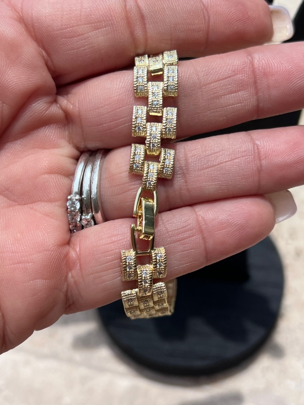 Gold Watchband Style Bracelet with Pave CZ Accents-Men and Women - Picture 8 of 9
